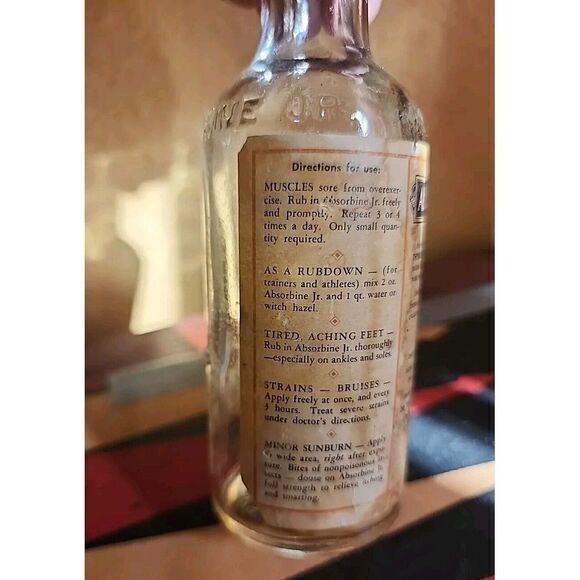 1957 Vintage ABSORBINE JR Bottle with Paper Label EMPTY USED with‎ Cap - Picture 4 of 6